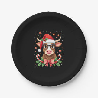 Assiettes En Carton Cute Highland Cow Lover Santa Hat Western Christma
