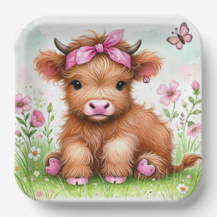 Assiettes En Carton Cute Highland Vache papillon Fille Anniversaire