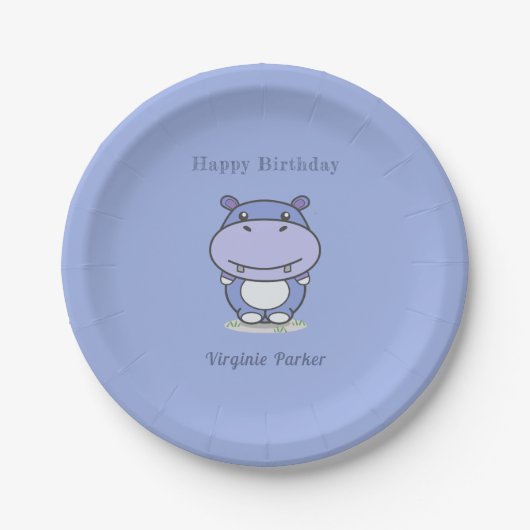Assiettes En Carton Cute Hippo Plaques papier d'anniversaire (Devant)