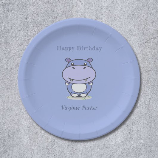 Assiettes En Carton Cute Hippo Plaques papier d'anniversaire