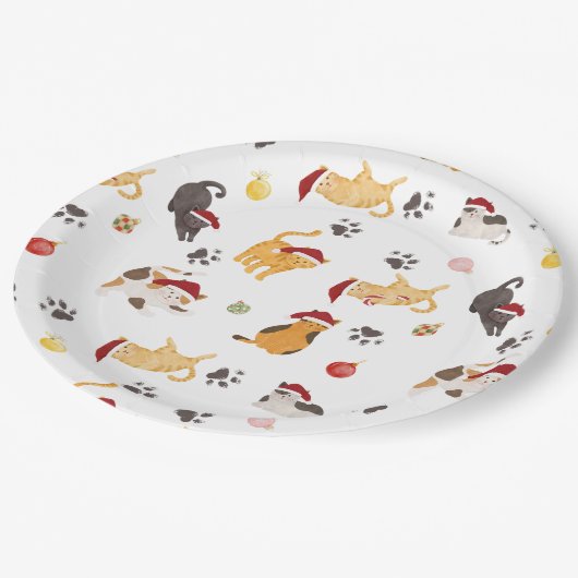 Assiettes En Carton Cute Holiday Cat Pattern (Angle)