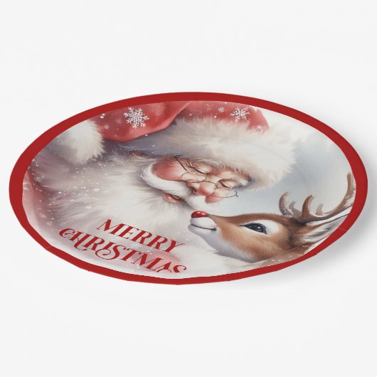 Assiettes En Carton Cute Holiday Party Plates Santa and Rudolph (Angle)