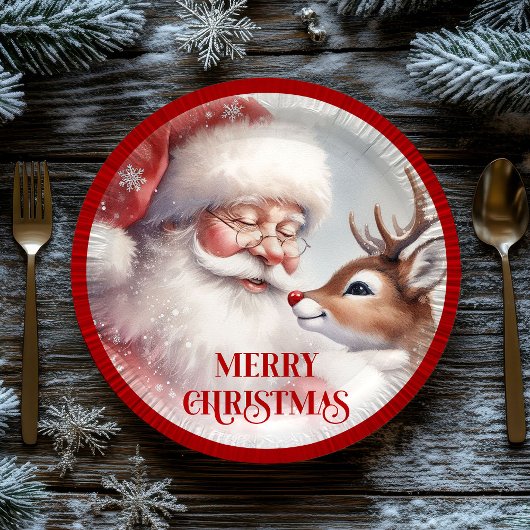 Assiettes En Carton Cute Holiday Party Plates Santa and Rudolph