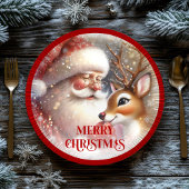 Assiettes En Carton Cute Holiday Plates with Cartoon Santa and Rudolph