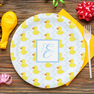 Assiettes En Carton Cute Jaune Canard Motif Monogramme Baby Girl