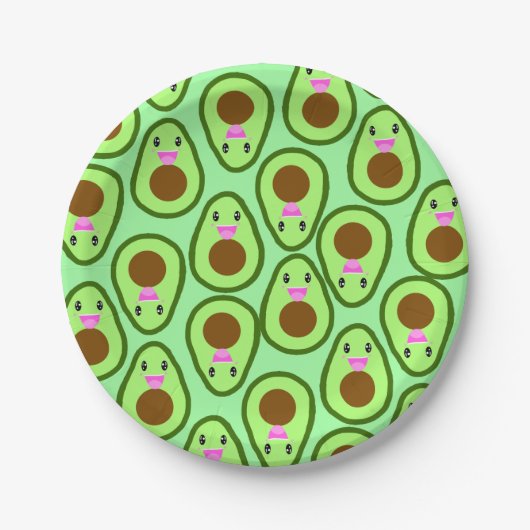 Assiettes En Carton Cute Kawaii Avocado Vegan (Devant)