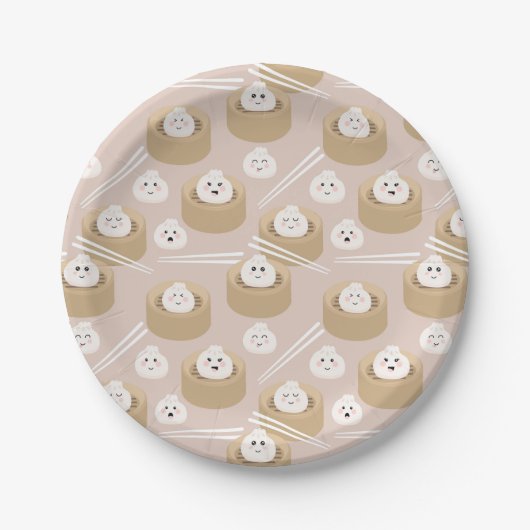 Assiettes En Carton Cute Kawaii Dumplings Baguettes en vapeur (Devant)