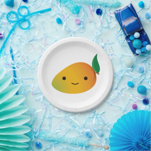 Assiettes En Carton Cute Kawaii Mango souriant (Fête)