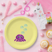 Assiettes En Carton Cute Kawaii méduse violette avec des bulles bleues (Fête)