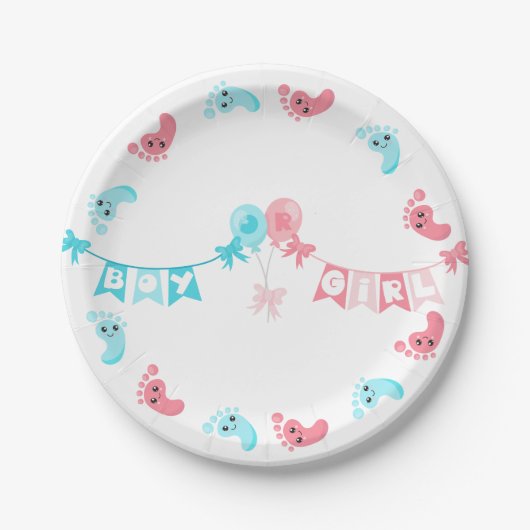 Assiettes En Carton Cute Kawaii Pieds Rose Bleu Genre Revela Party (Devant)