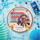 Assiettes En Carton Cute Kawaii Pompier garçon et camion-feu (Fête)