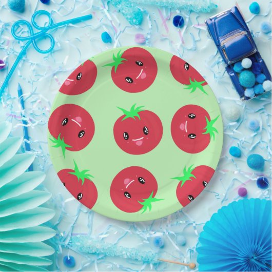 Assiettes En Carton Cute kawaii Tomate Vegan (Fête)
