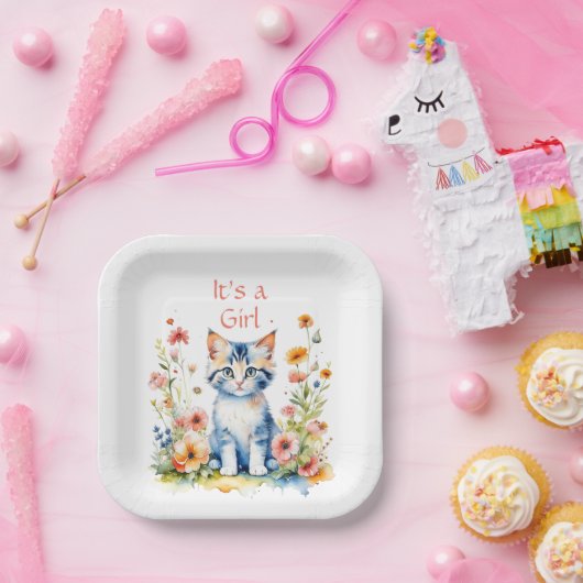 Assiettes En Carton Cute Kitten Baby shower de fille à thème (Fête)