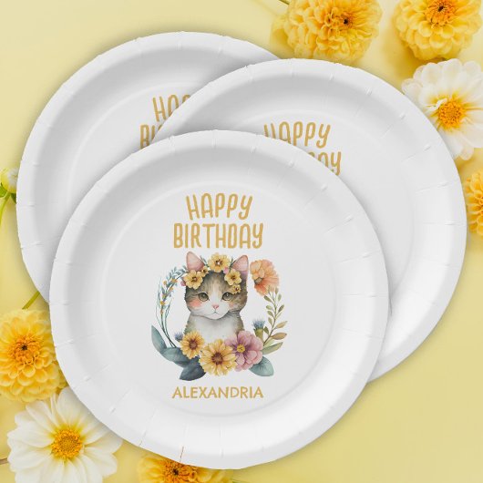 Assiettes En Carton Cute Kitten Chat Petite fille Joyeux anniversaire