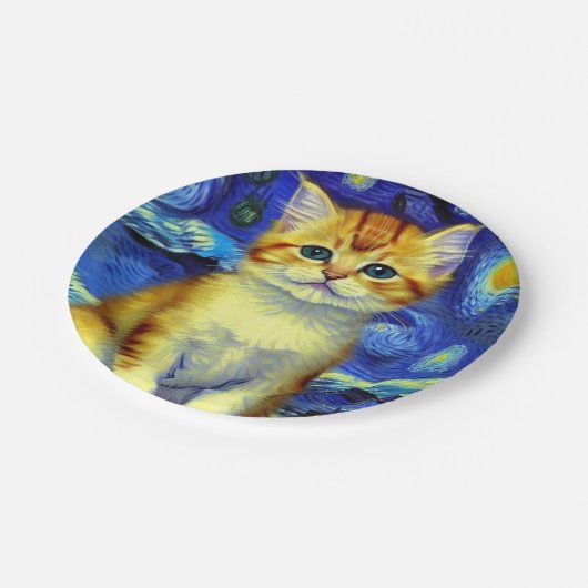 Assiettes En Carton Cute Kitten Starry Night Van Gogh (Angle)
