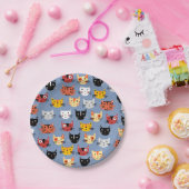 Assiettes En Carton Cute Kitty Chat Bleu (Fête)