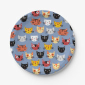 Assiettes En Carton Cute Kitty Chat Bleu (Devant)