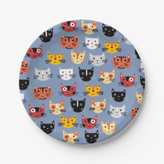 Assiettes En Carton Cute Kitty Chat Bleu (Devant)