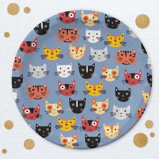 Assiettes En Carton Cute Kitty Chat Bleu