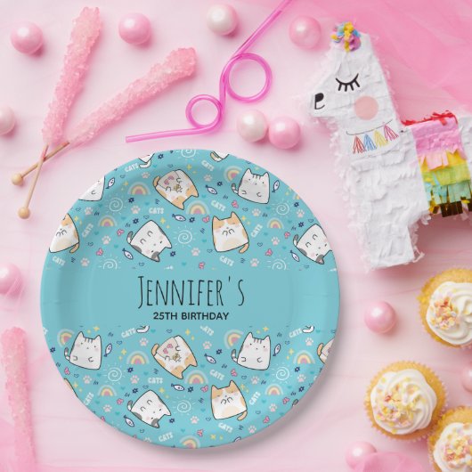 Assiettes En Carton Cute Kitty Chat Motif Whimsical Anniversaire (Fête)