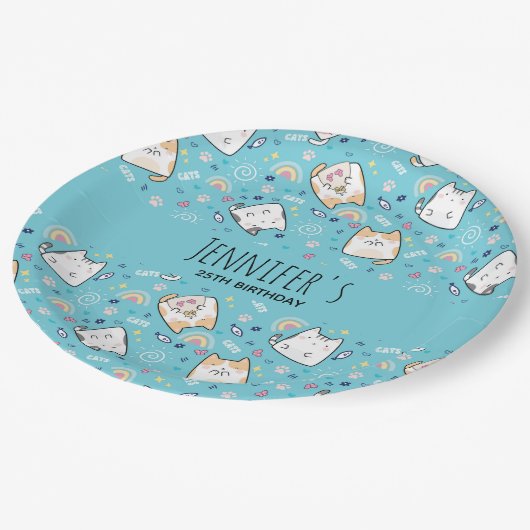 Assiettes En Carton Cute Kitty Chat Motif Whimsical Anniversaire (Angle)