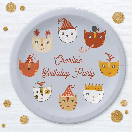 Assiettes En Carton Cute Kitty Chat Personnalisé Anniversaire