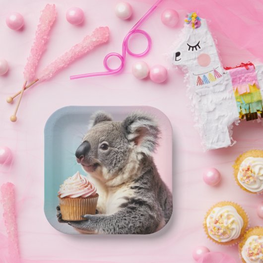 Assiettes En Carton Cute Koala Avec Cupcake Pastel Gradient (Fête)