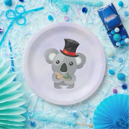 Assiettes En Carton Cute Koala dans un chapeau noir (Fête)