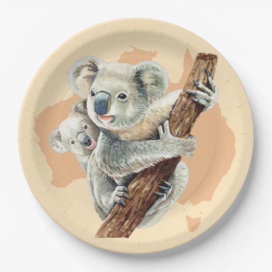 Assiettes En Carton Cute Koala Maman et bébé (Devant)