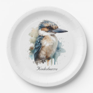 Assiettes En Carton Cute Kookaburra sur une branche peinte en aquarell