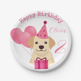 Assiettes En Carton Cute Labrador Retriever Happy Birthday Papier Plaq