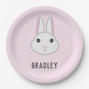 Assiettes En Carton Cute lapin blanc sur rose