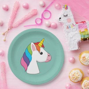 Assiettes En Carton Cute licorne magique avec cheveux colorés
