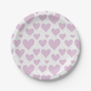 Assiettes En Carton Cute Lilac Hearts et Confetti Motif Party