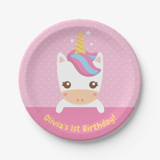 Assiettes En Carton Cute Little Baby Unicorn 1st Birthday Party Plates (Devant)