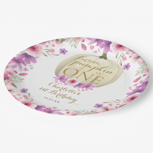 Assiettes En Carton Cute Little Citrouille Floral 1er anniversaire (Angle)