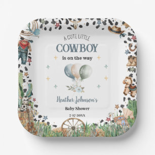 Assiettes En Carton Cute Little Cowboy Western Watercolor Baby shower
