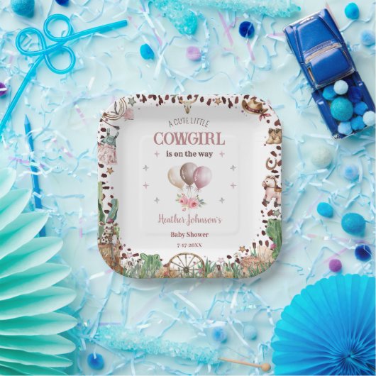 Assiettes En Carton Cute Little Cowgirl Western Aquarelle Baby shower (Fête)