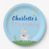 Assiettes En Carton Cute Llama Fun Blue Anniversaire (Devant)