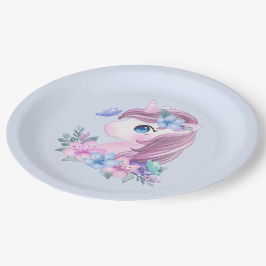 Assiettes En Carton Cute & Magique Baby Unicorne en Aquarelle (Angle)