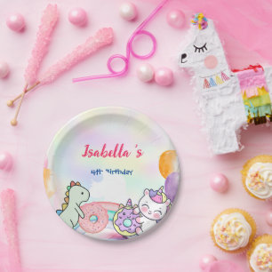 Assiettes En Carton Cute Magique Rainbow Dino Unicorn Anniversaire