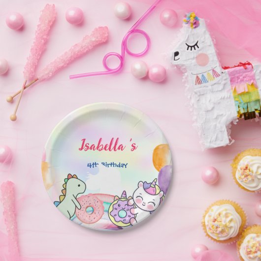Assiettes En Carton Cute Magique Rainbow Dino Unicorn Anniversaire (Fête)