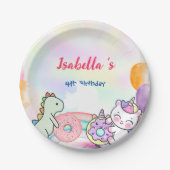 Assiettes En Carton Cute Magique Rainbow Dino Unicorn Anniversaire (Devant)