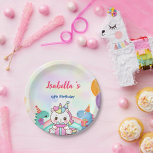 Assiettes En Carton Cute Magique Rainbow Dino Unicorn Anniversaire