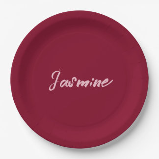 Assiettes En Carton Cute Minimaliste Bourgogne Rouge Calligraphie Nom