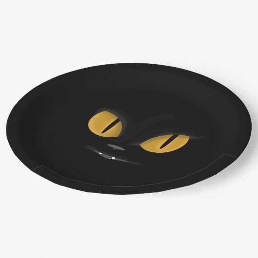 Assiettes En Carton Cute Mischievous Chat Noir avec les doigts (Angle)