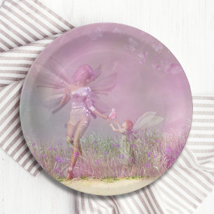 Assiettes En Carton Cute Moderne Fées Papillons Rose Girls