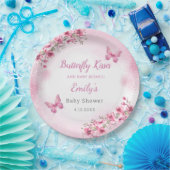 Assiettes En Carton Cute Moderne rose florale papillon fille Baby show (Fête)