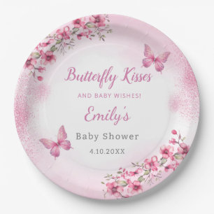 Assiettes En Carton Cute Moderne rose florale papillon fille Baby show