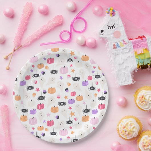 Assiettes En Carton Cute Moderne violet citrouille et araignée Hallowe (Fête)